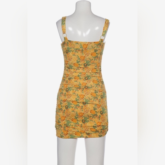 Urban Outfitters Claira Ruched Bodycon Square Neck Mini Dress Yellow & Orange- L - Picture 14 of 16